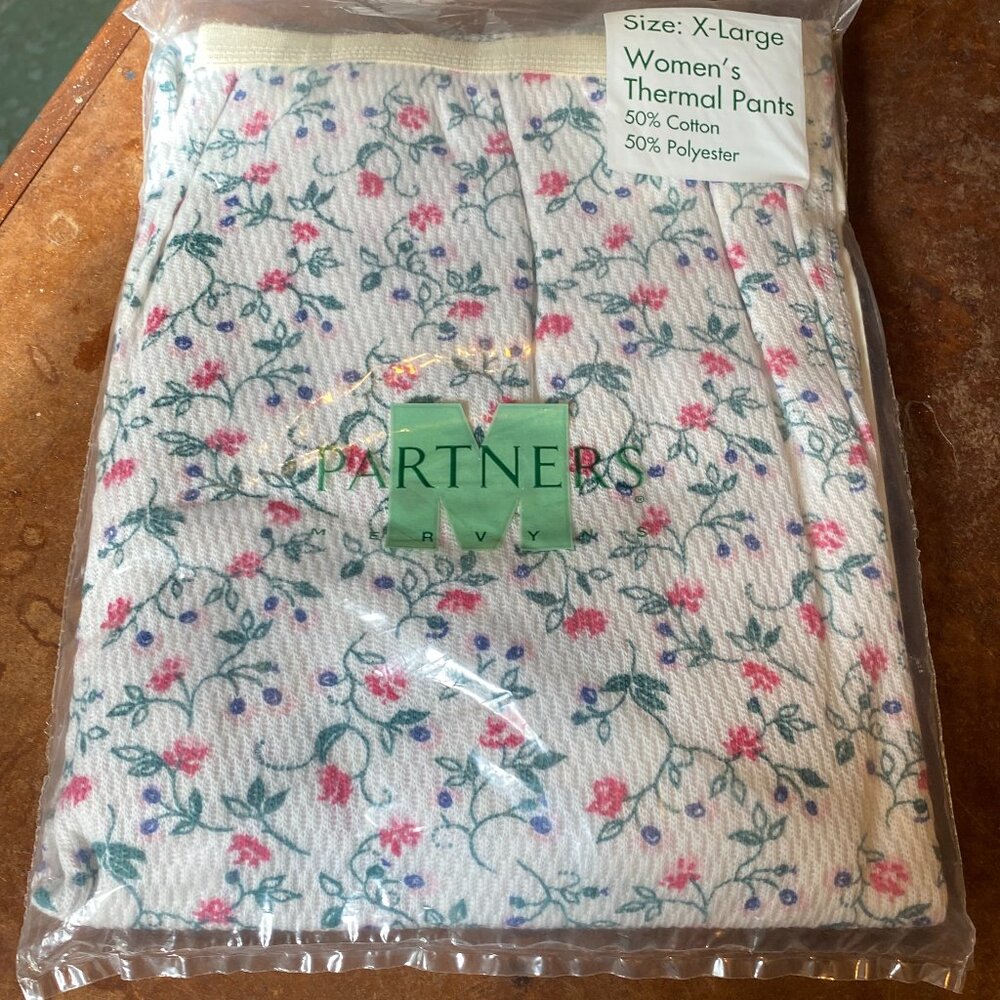 Vintage Partners Mervyns White Floral Long John Thermal Pants Size XL Deadstock